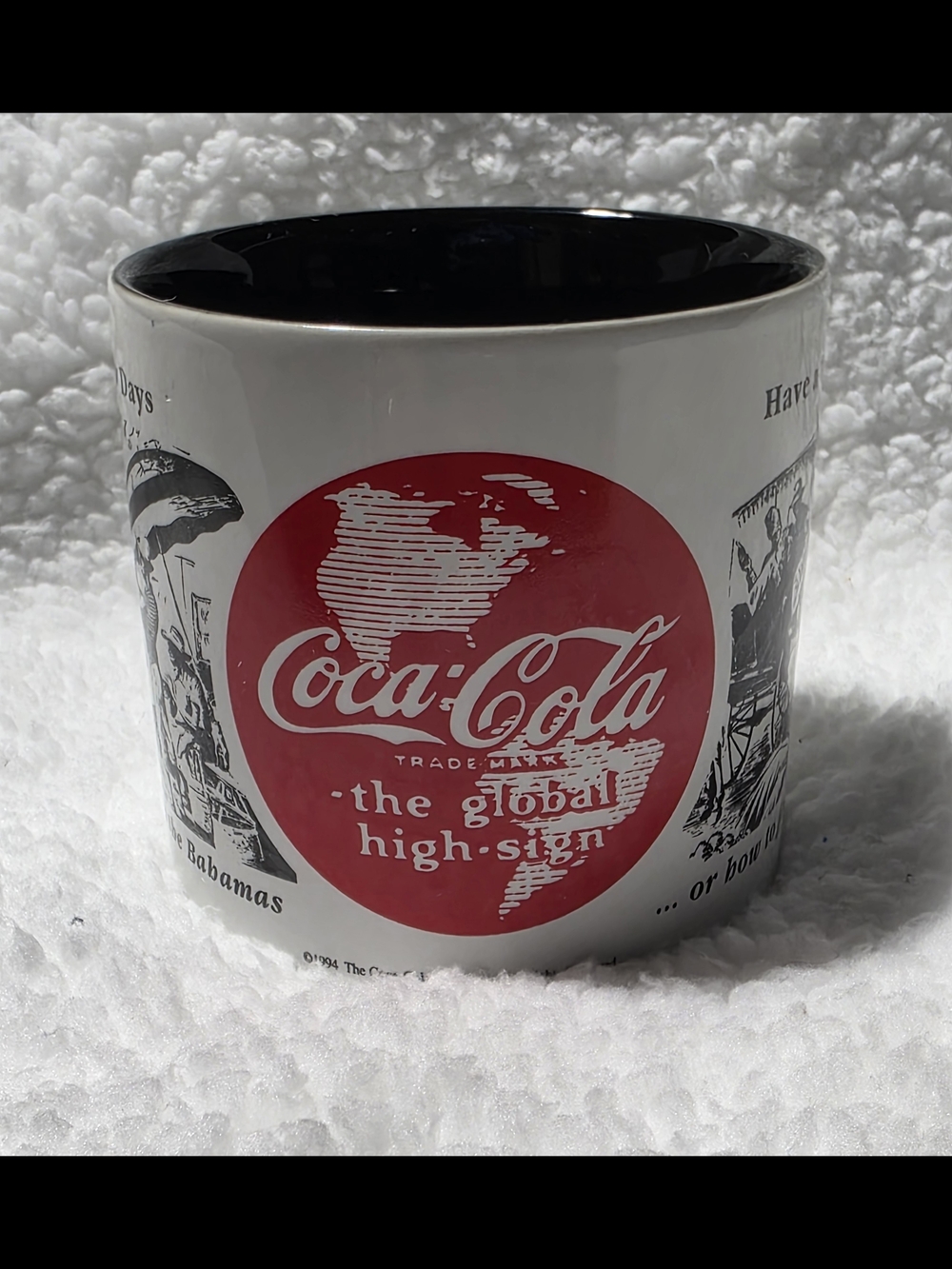 Coca Cola White and Red Logo Ceramic 12 Oz. Coffee Mug .